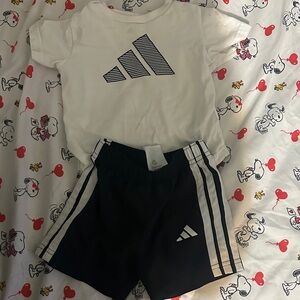 Adidas White T-Shirt and Black Shorts Set